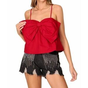 NEW TIMING front bow coquette top in red